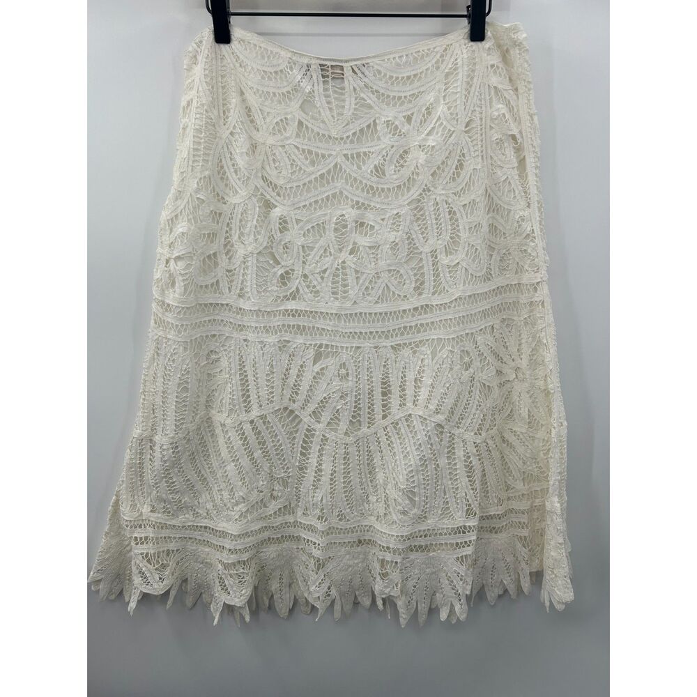 Polo Ralph Lauren Cotton Midi Paisley Eyelet A Line Skirt Women's Size 12 White